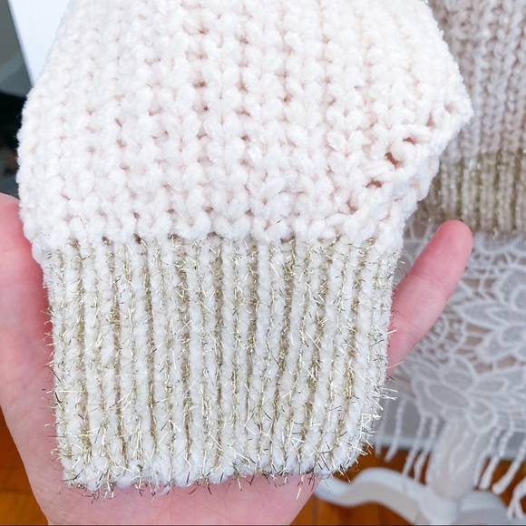 NWT Raga Ellen Tinsel Chenille Sweater Anthropologie Cream Metallic Small - Picture 7 of 12